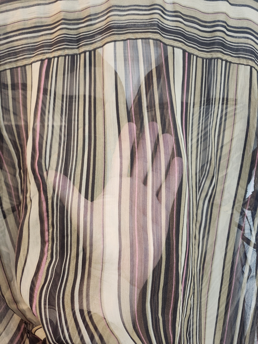 Avenue Sheer Striped Button-Down Blouse in Beige, Brown & Pink, ~ Torrid 3X - Picture 7 of 7